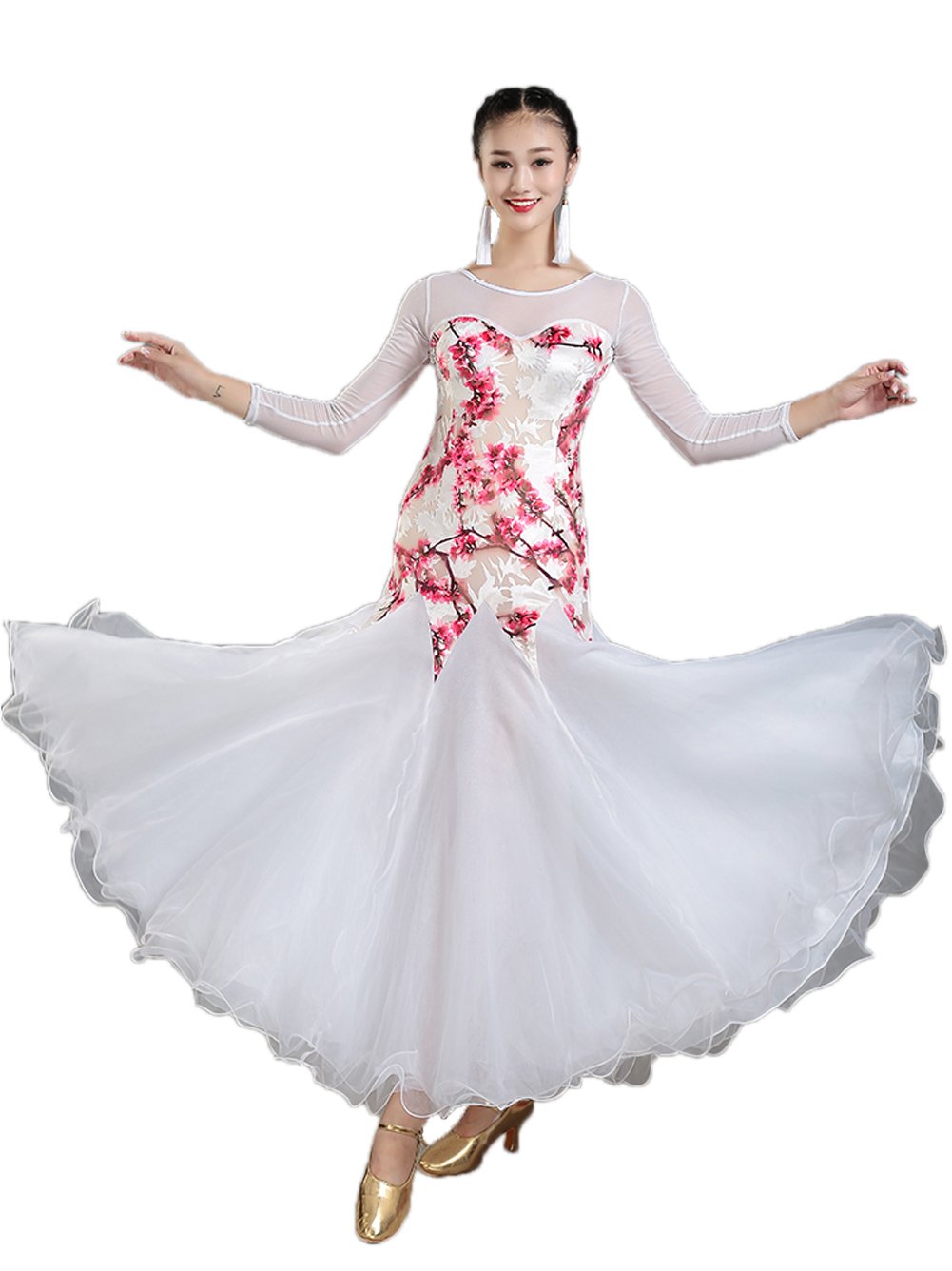 Elegant Women's Floral Ballroom Dance Dress for Waltz, Foxtrot & Standard Competition - Stunning Performance Gown for Professional Dancers & Social Events