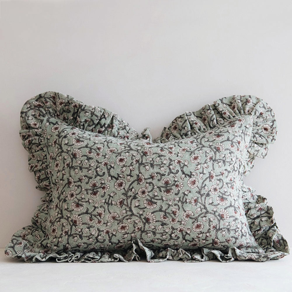 Handmade Linen Block Printed Pillow Cover No. 0232 - Bohemian Home Decor for Living Room, Bedroom & Sofa