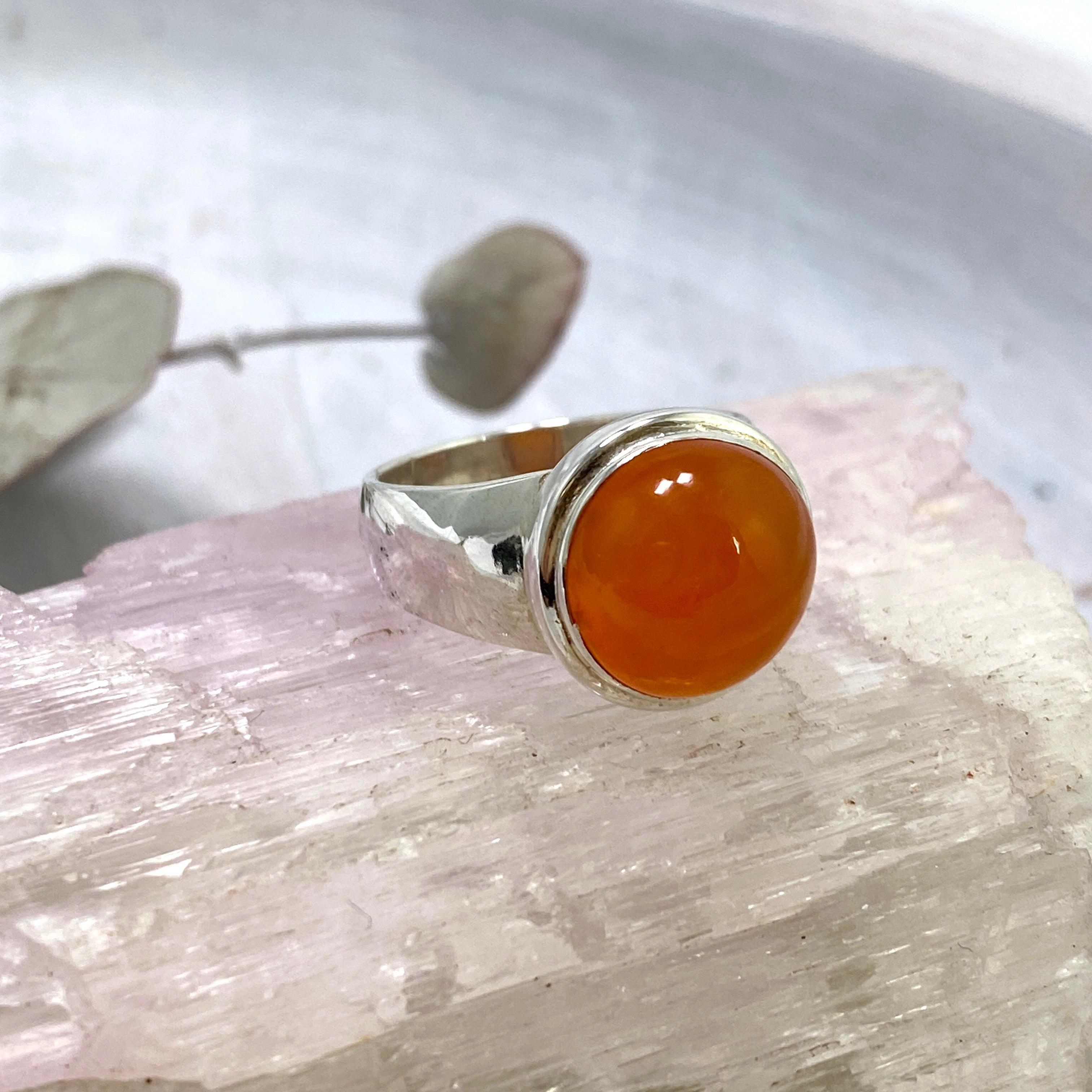 Natural Carnelian Round Cabochon Ring - Size 9, Handmade Gemstone Jewelry for Women | Perfect for Boho Fashion, Spiritual Healing & Everyday Wear (KRGJ2319)