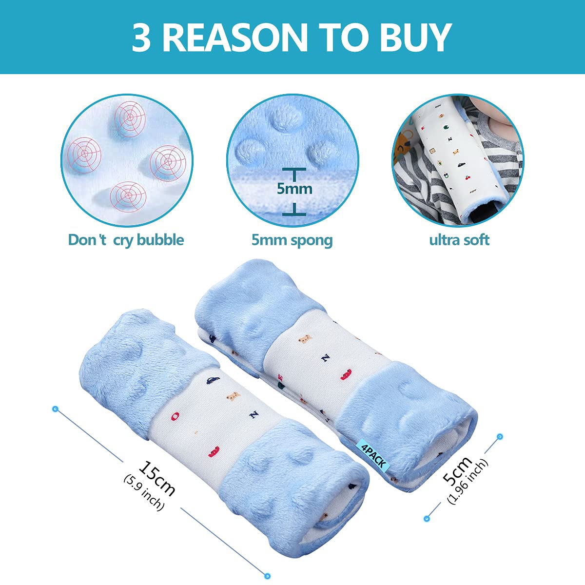 4 Packs Baby Car Seat Shoulder Strap Covers - Soft Padded Protectors for Infant & Toddler Car Seats, Strollers, Pushchairs (5.9