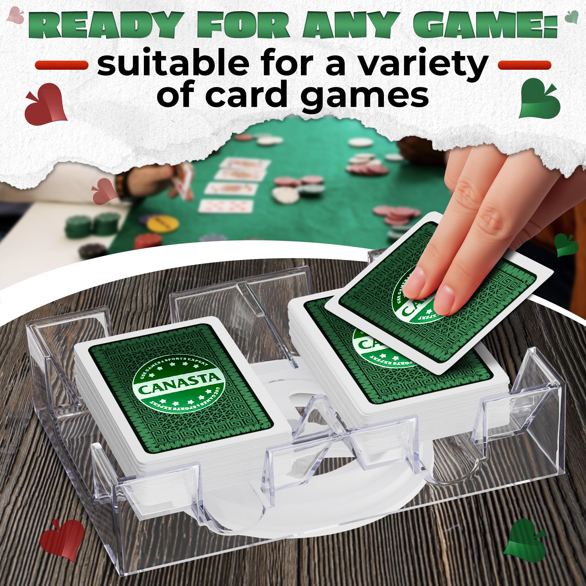 360° Rotating Dual Deck Poker Card Holder - Acrylic Clear Tray for Canasta, Blackjack & Casino Games - Perfect for Card Night, Poker Tournaments & Family Game Nights