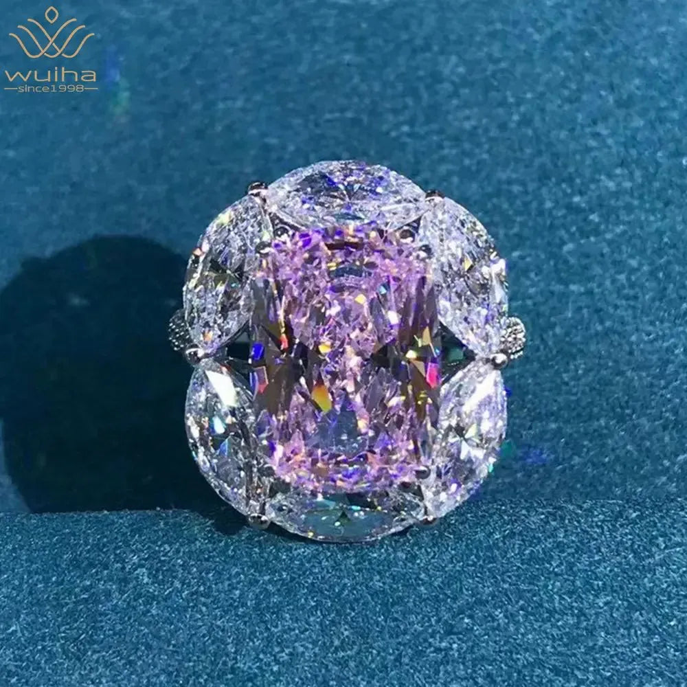 WUIHA Luxury 925 Sterling Silver 3EX Cushion Cut 6CT VVS Pink Created Moissanite Engagement Ring | Fine Jewelry for Wedding, Proposal & Anniversary Gifts