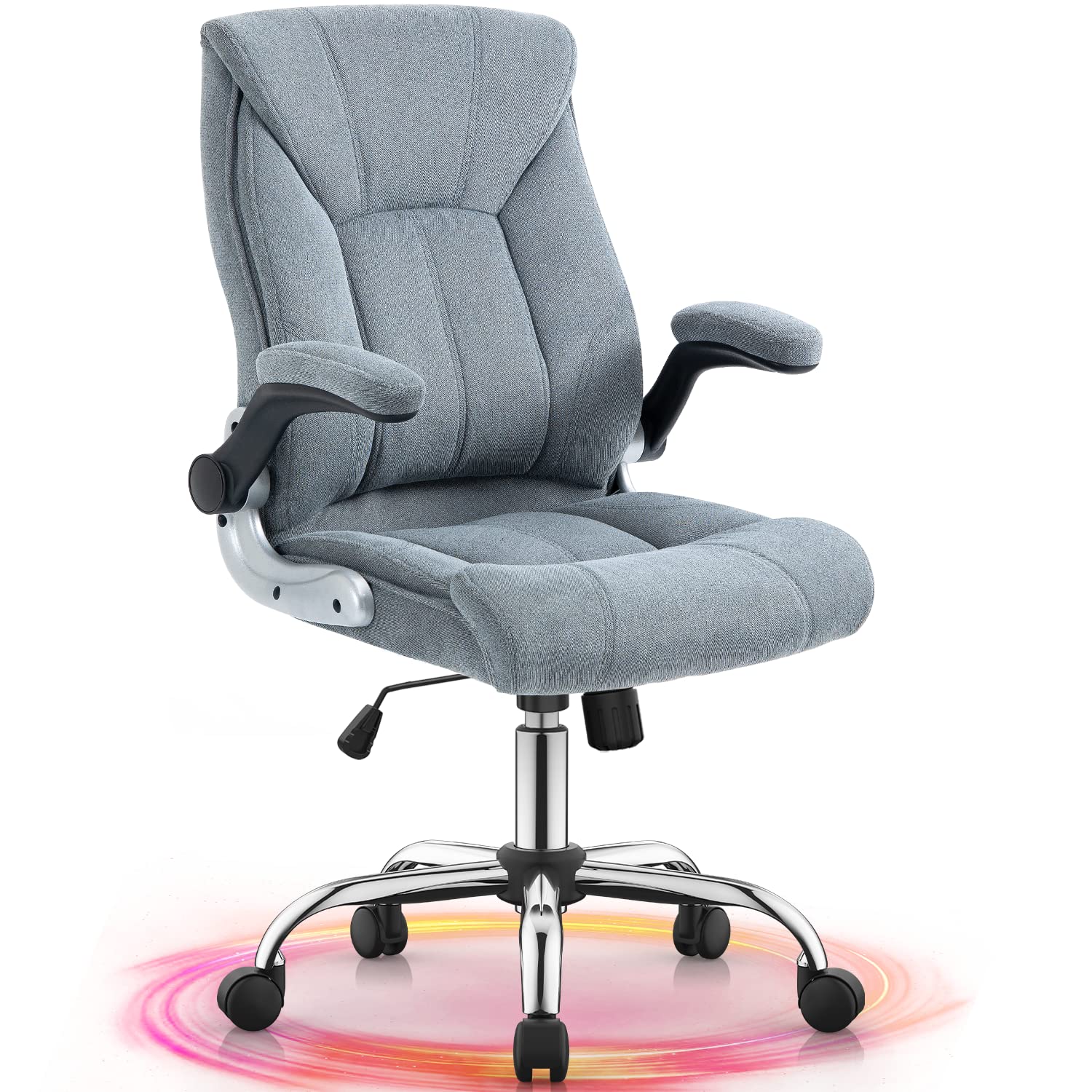 YAMASORO Ergonomic Executive Office Chair with Flip-Up Arms, Lumbar Support & Wheels - Comfortable Swivel Task Chair for Home & Office Workspace - Gray