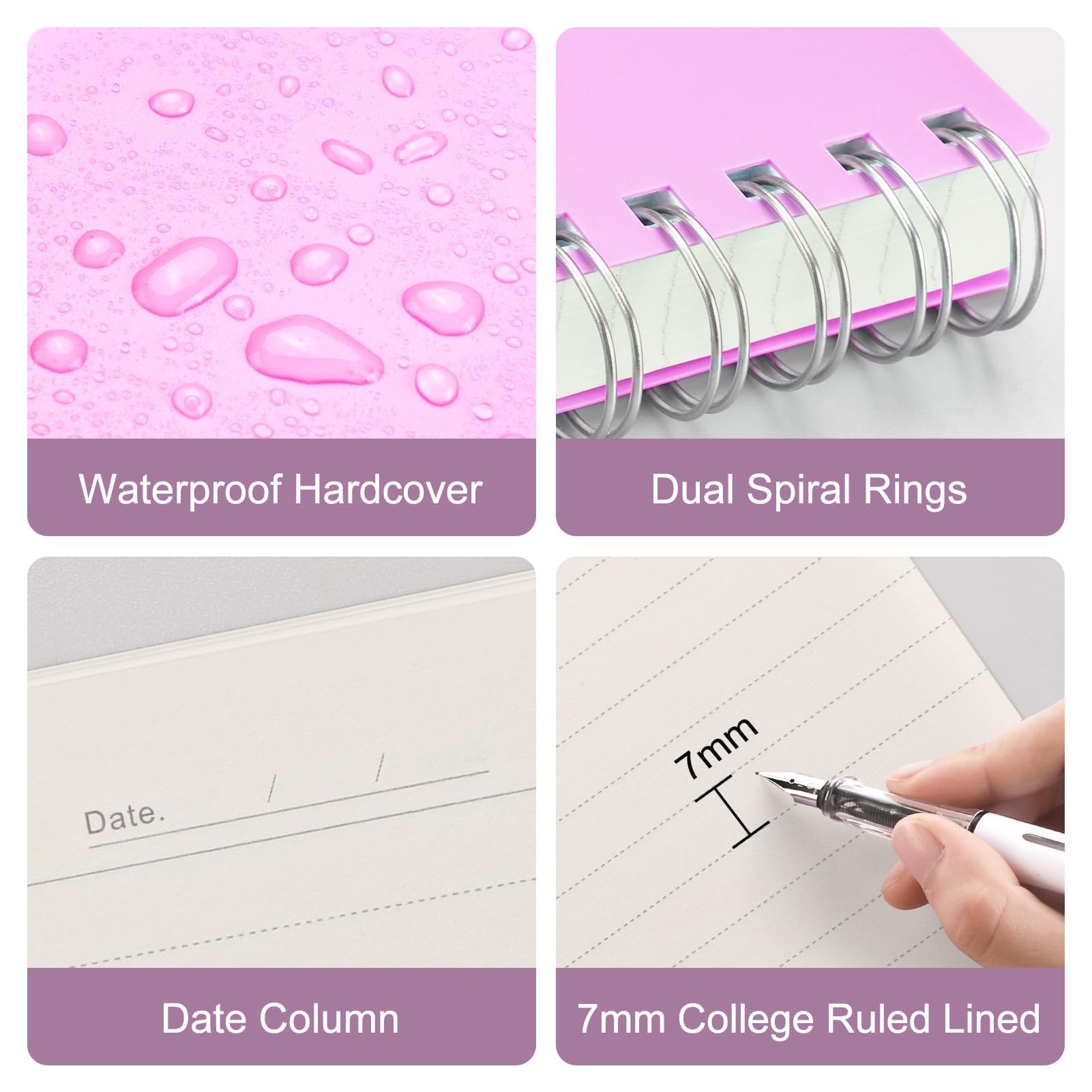 HIUKOOKA Spiral Notebook A4 - 300 Pages College Ruled Notebook for Work & School, 8.5 x 11 inches PVC Cover Journal with 100gsm Thick Paper, Purple Writing Notebook for Women - Perfect for Note Taking, Journaling, Office Meetings & College Lectures
