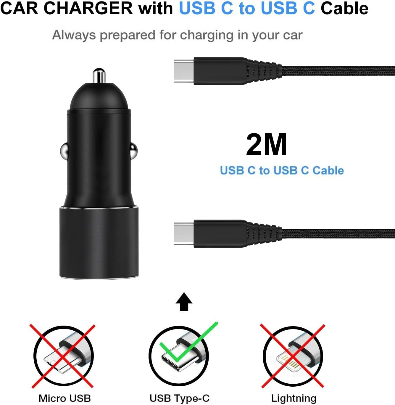 63W Fast Car Charger with USB-C & USB-A Ports for Samsung Galaxy S24/S24+/S25/S25 Ultra/S23 FE/S22/S21/A Series - Dual Port 45W PD & 18W Quick Charge - Perfect for Road Trips & Daily Commute
