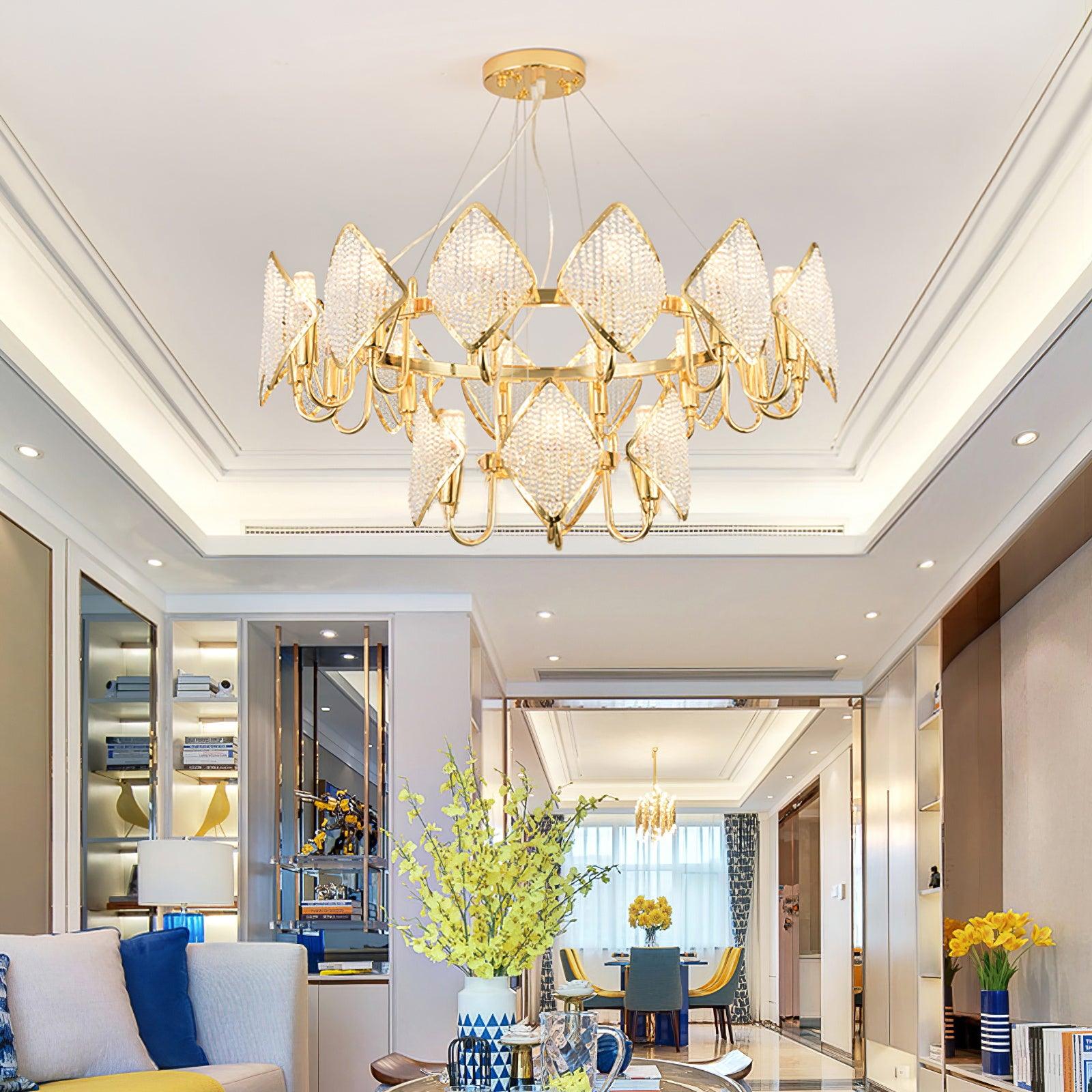 Elegant Crystal Chandelier Lighting Fixture - Modern Hollywood Regency Ceiling Light for Dining Room, Living Room & Bedroom Decor