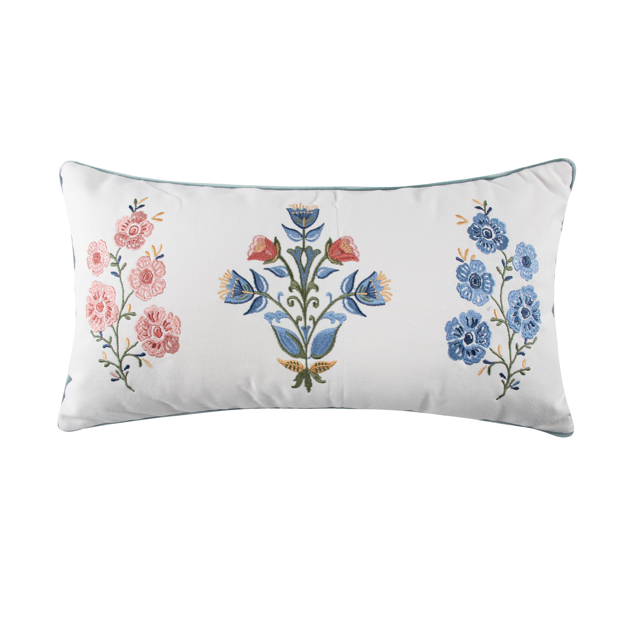 Zoey Embroidered Floral Bouquet Throw Pillow Cover - 18x18 Inch Decorative Cushion for Sofa, Bed, Living Room & Home Decor