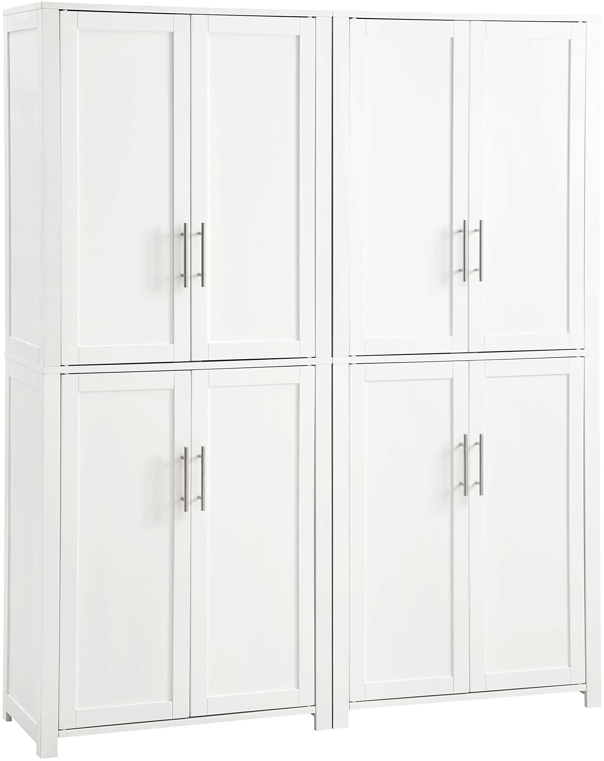 Crosley Furniture Savannah 2-Piece White Pantry Storage Cabinet Set with Adjustable Shelves for Kitchen, Dining Room & Laundry Room Organization | Space-Saving Home Storage Solution
