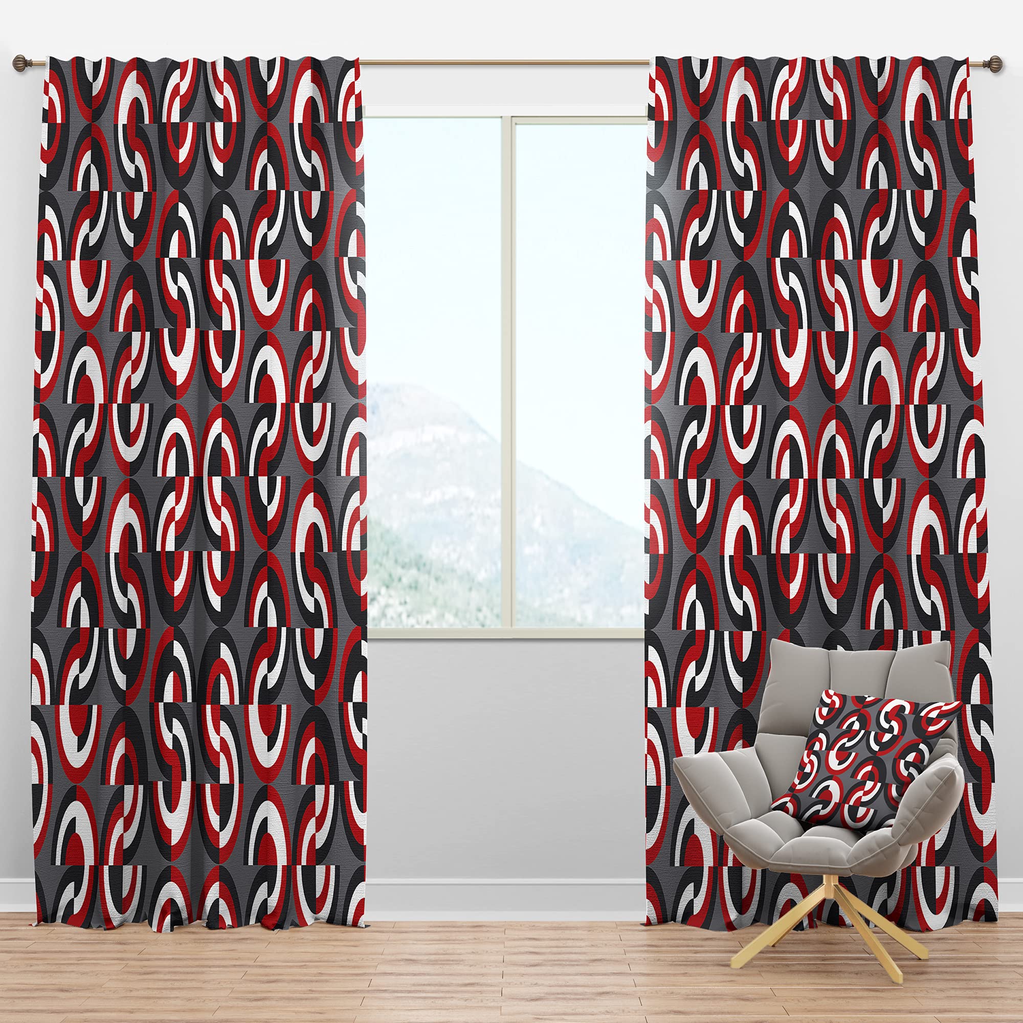 DesignQ Blackout Curtains - Retro Circular Geometric Pattern Thermal Insulated Drapes for Bedroom & Living Room (52x108, Single Panel) - Perfect for Light Blocking, Privacy & Energy Efficiency