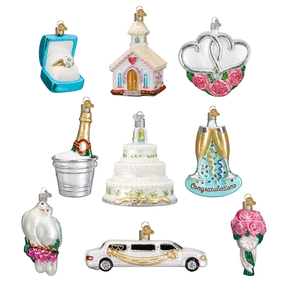 Old World Christmas Just Married Collection Hand-Blown Glass Ornament for Christmas Tree - Perfect for Newlyweds, Holiday Decor & Gift Giving
