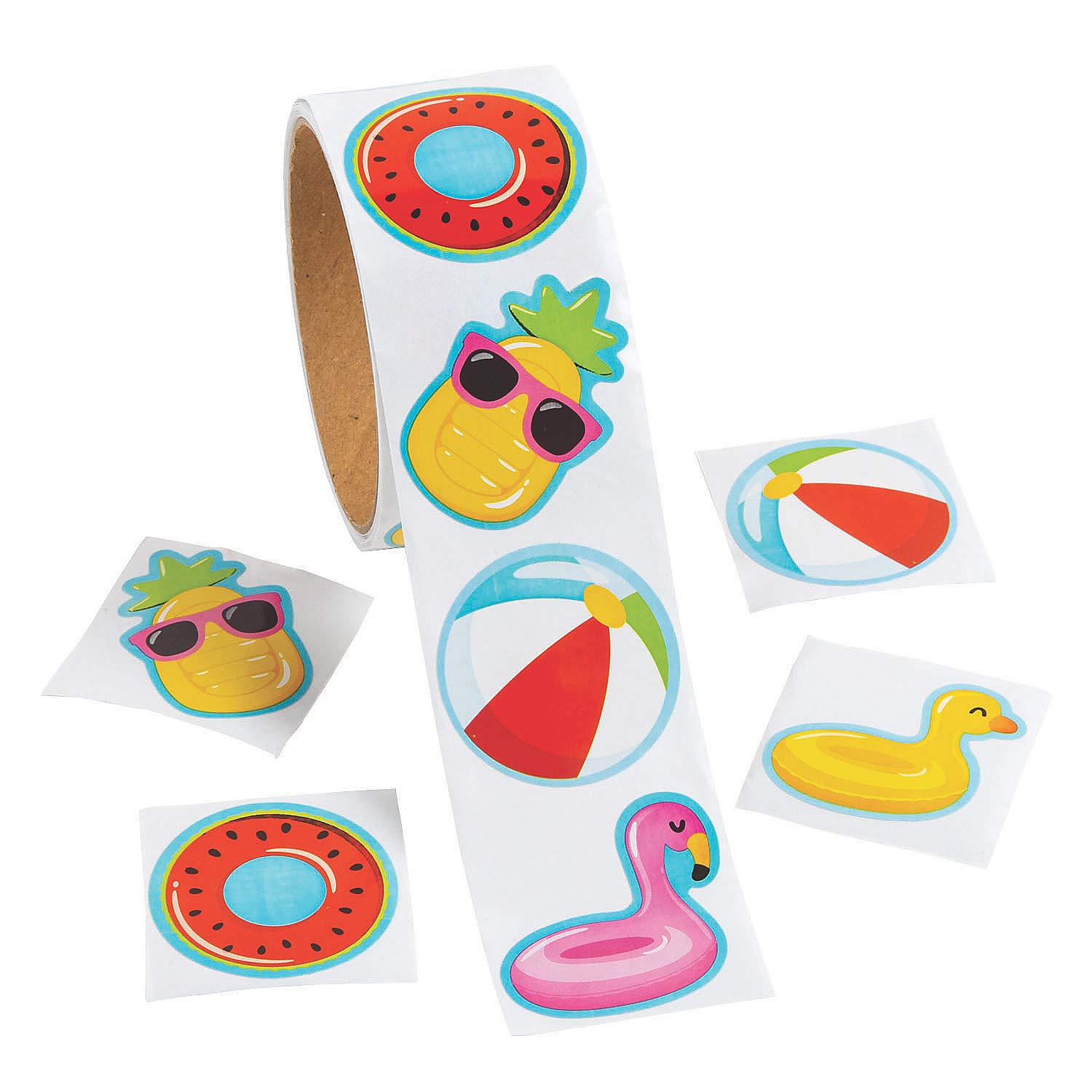 Vibrant Pool Party Roll Stickers - 100pcs Summer-Themed Stickers for Party Favors, Crafts, Scrapbooking & DIY Decorations - Perfect for Pool Parties, Beach Events, Summer Camp Activities & Kids' Water Play Decor