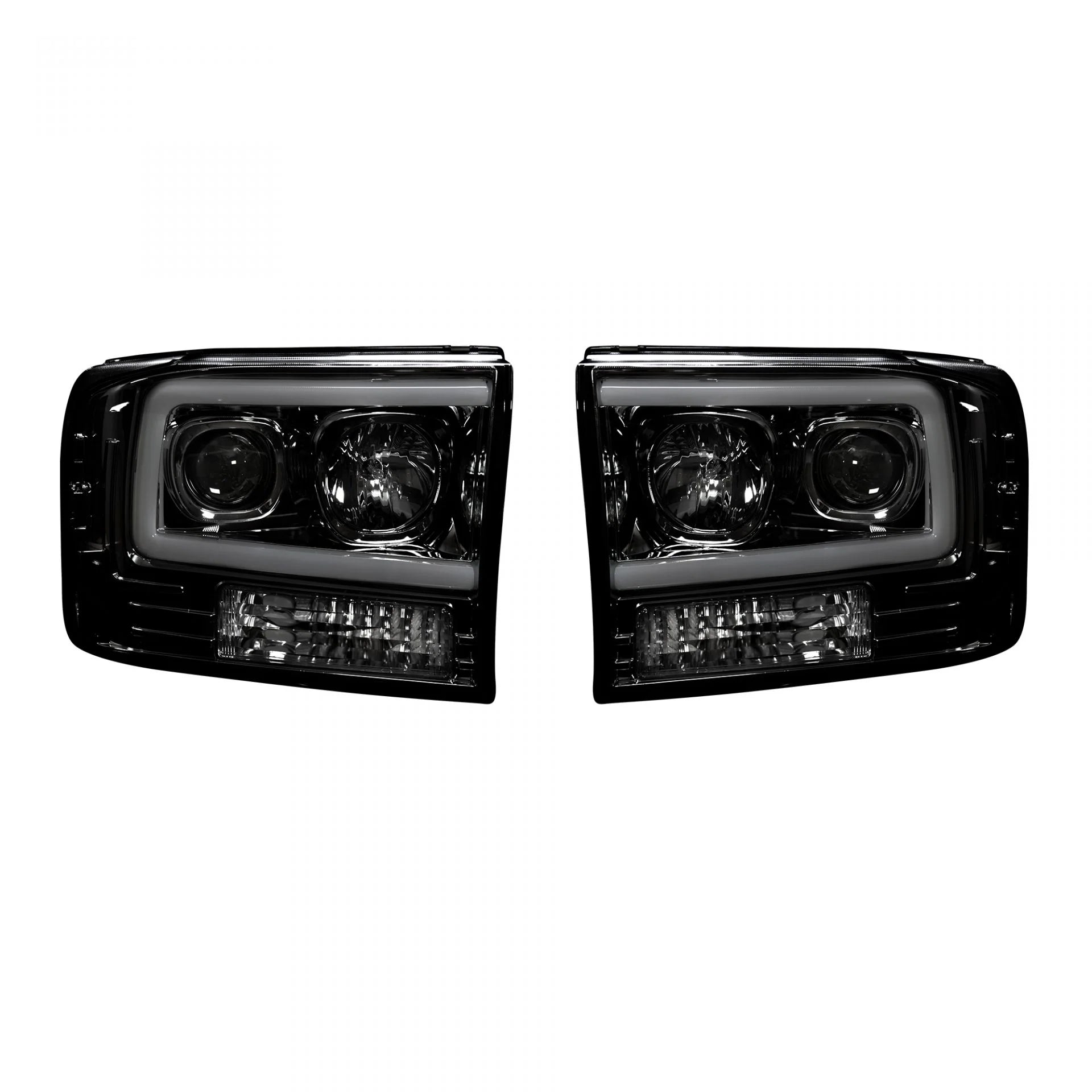Ford Super Duty 1999-2004 Projector Headlights with OLED Halos & DRL - Smoked/Black Lens - Upgrade for Night Driving & Off-Road Adventures