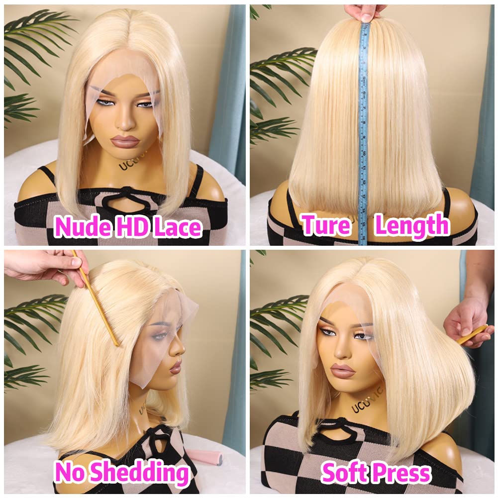 UCUVIC 613 Blonde Bob Wig - HD Lace Front Human Hair Wig 12 Inch, 13x4 Glueless Lace Closure, Straight Blonde Bob Wigs for Black Women - Perfect for Daily Wear, Cosplay, and Special Occasions