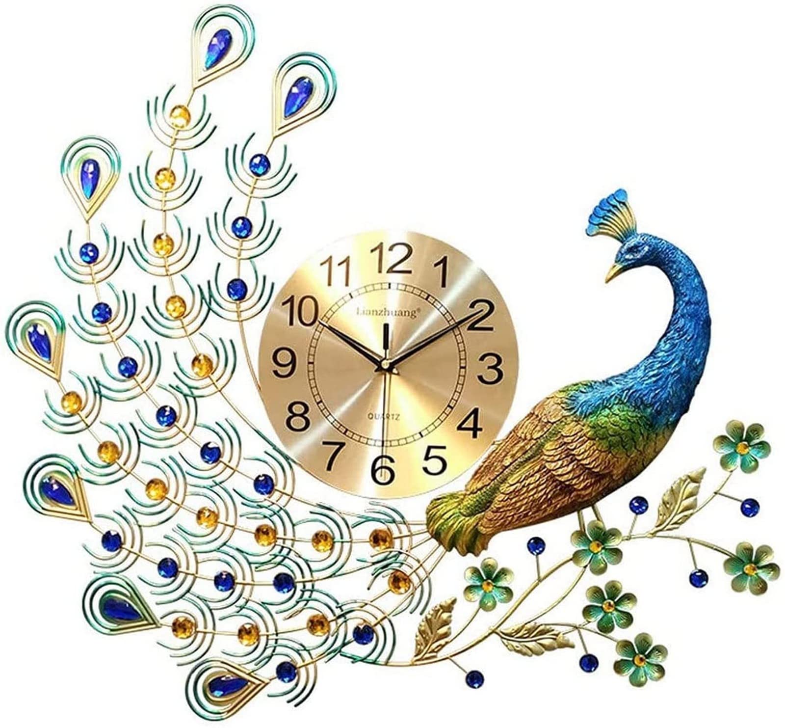 Peacock Wall Clock - Elegant Metal Quartz Clock with Silent Movement for Home Decor - Perfect for Living Room, Bedroom, Dining Room & Office - Unique Wall Art for Modern Interiors