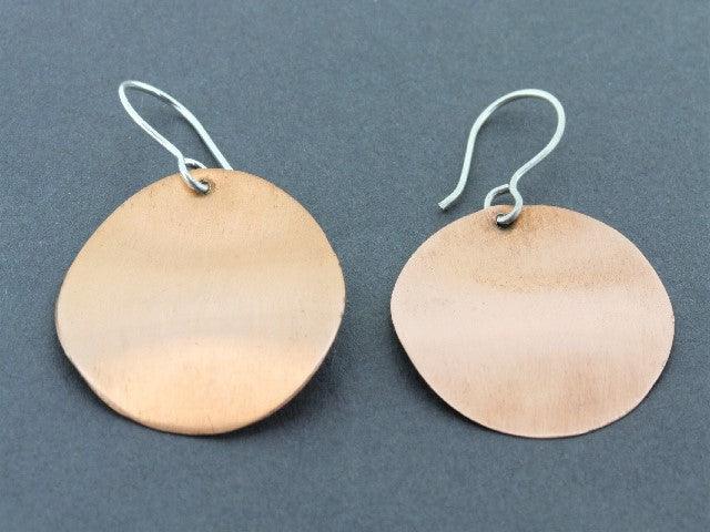 Brushed Copper Curved Disc Earrings - 27mm Dangle Hoop Earrings for Women, Elegant Boho Jewelry for Party, Wedding & Everyday Wear