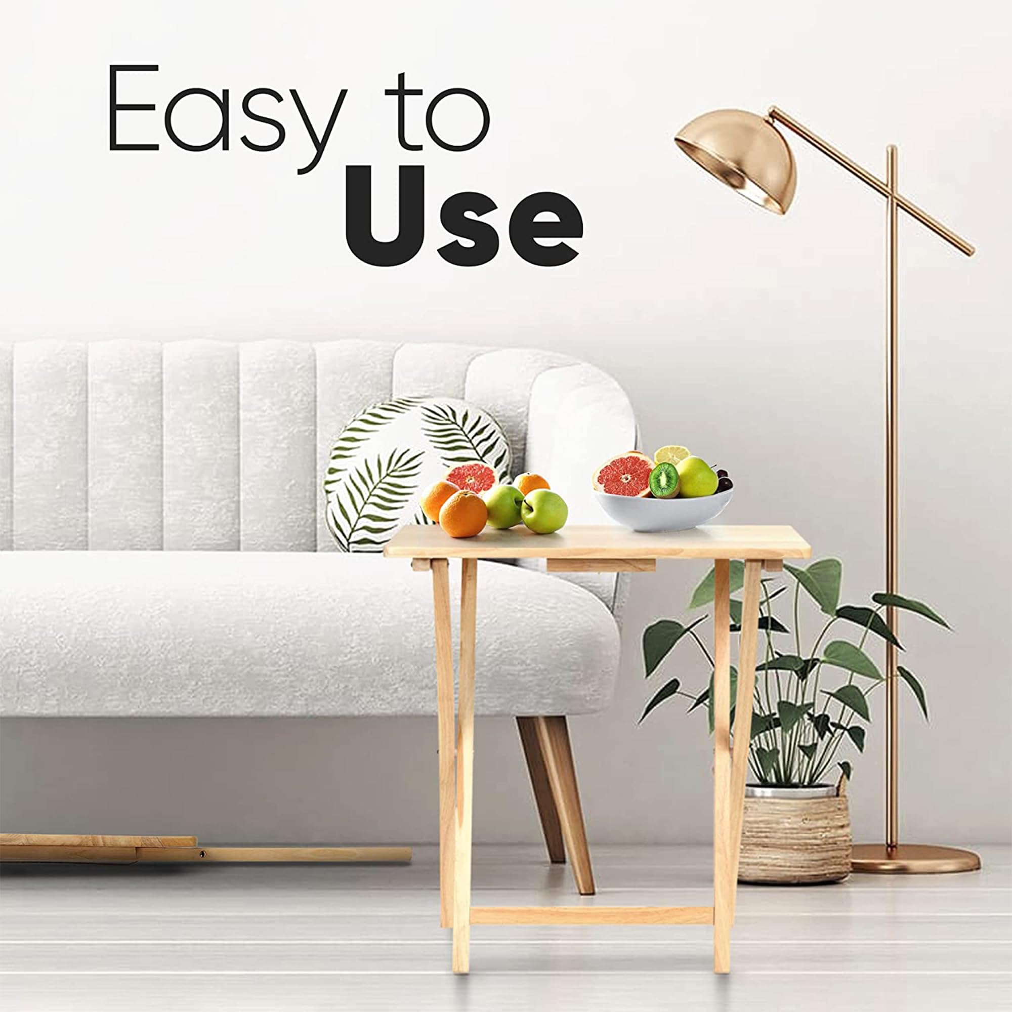 Premium Solid Wood Folding TV Tray Table with Storage Rack - 10-Piece Portable Snack Serving Tray Set for Living Room, Bedroom & Outdoor Use - Natural Finish Rectangle Design - Compact Space-Saving Solution