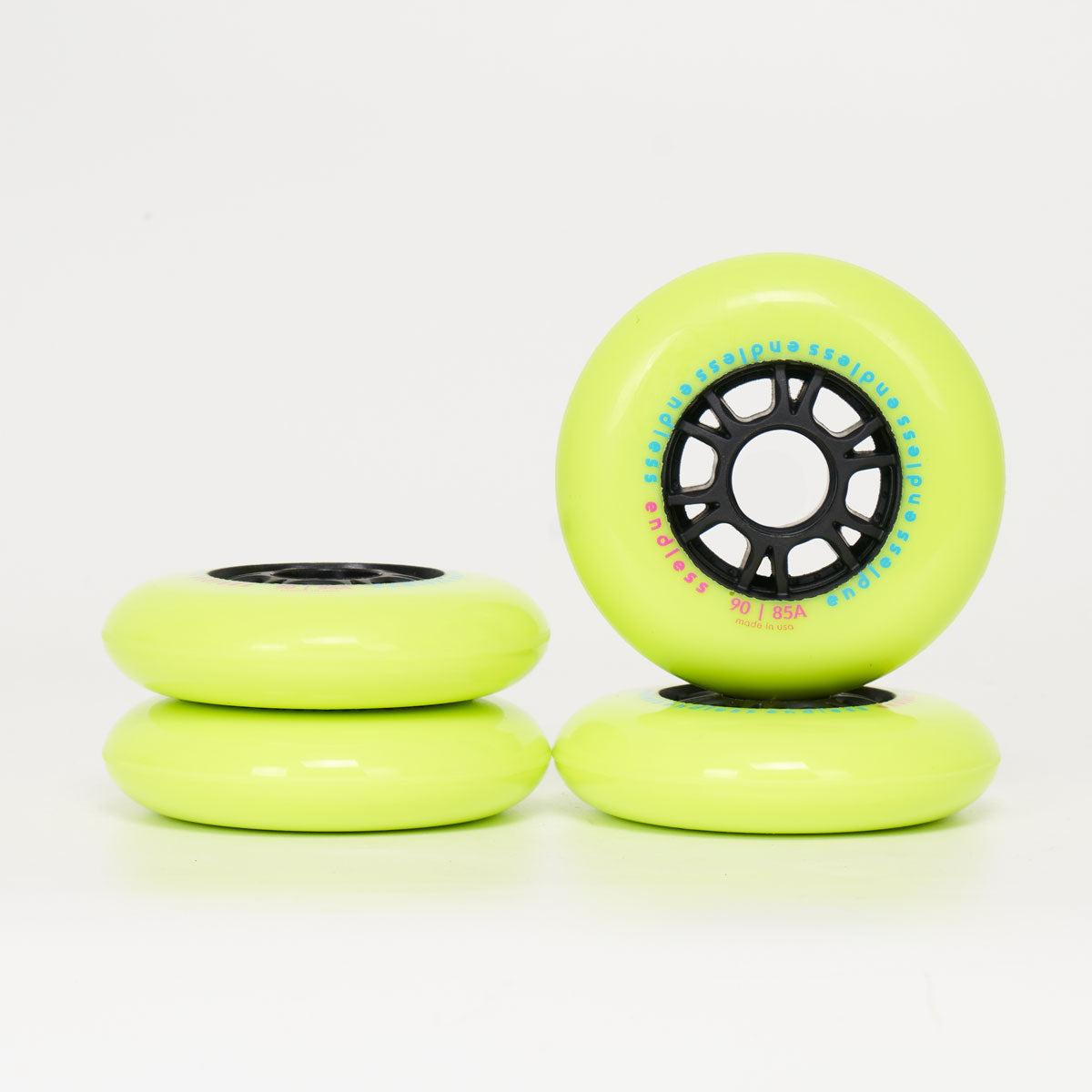 Endless 90mm 85a Skateboard Wheels - Neon Yellow for Longboard, Cruiser & Street Skating - High Performance & Durable Urethane Wheels