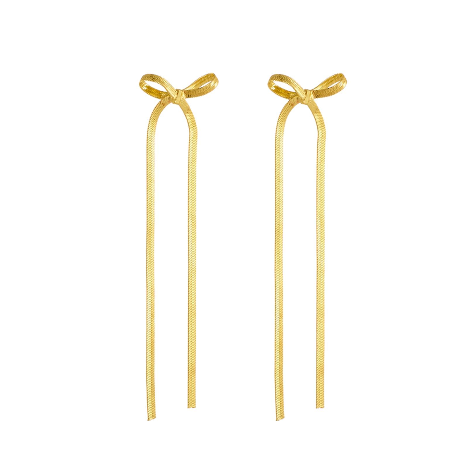 **Elegant Gold & Silver Bow Earrings for Women - Snake Chain Ribbon Dangle Earrings with Long Tassels - Perfect for Weddings, Parties, Christmas Gifts & Everyday Fashion Jewelry**