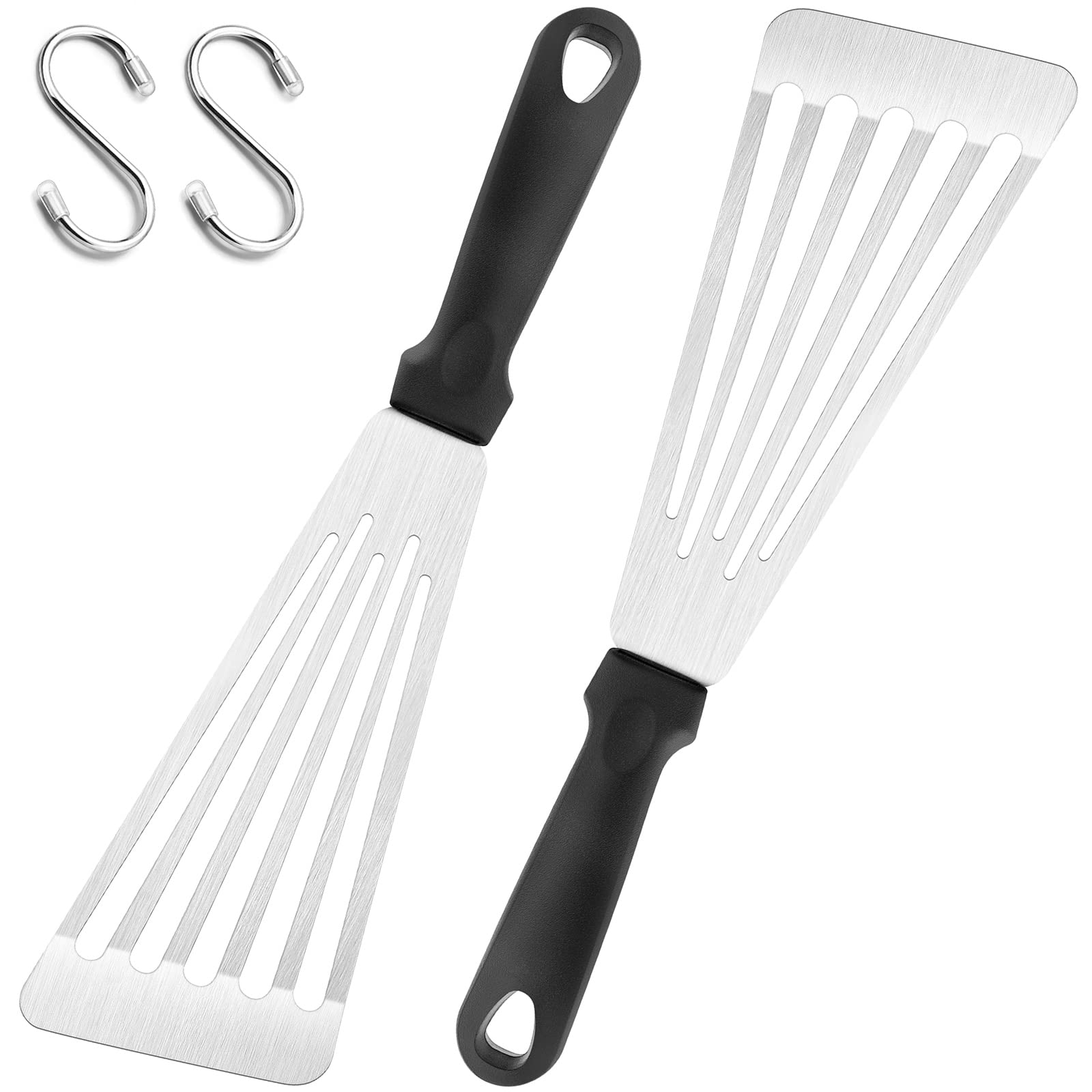 Premium Stainless Steel Fish Spatula Set of 2 - Flexible Nonstick Fish Turner for Grilling, BBQ & Cast Iron Cooking - Professional Slotted Metal Flipper for Perfect Fish, Burgers & Pancakes - Ideal for Home Chefs & Outdoor Cooking Enthusiasts