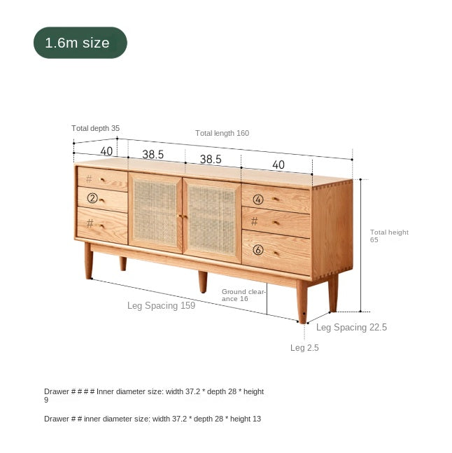 Modern Oak Solid Wood Rattan TV Stand with Storage - Entertainment Center for Living Room, Bedroom & Home Theater Setup