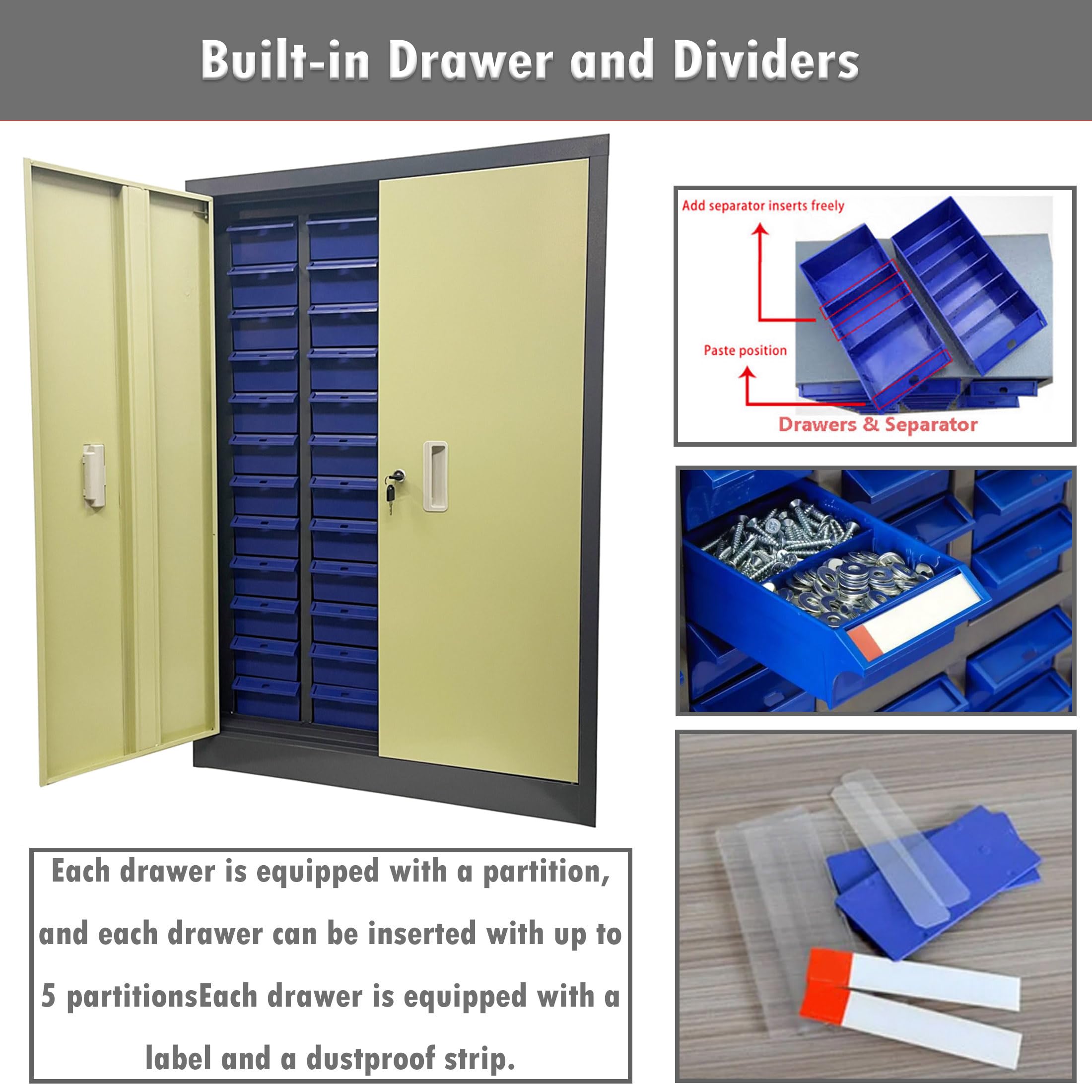 INTSUPERMAI 48-Drawer Parts Storage Cabinet with Door - Organizer for Screws, Nails, Beads, Nuts & Small Hardware - Blue Tool Cabinet for Workshop, Garage & Craft Room Organization