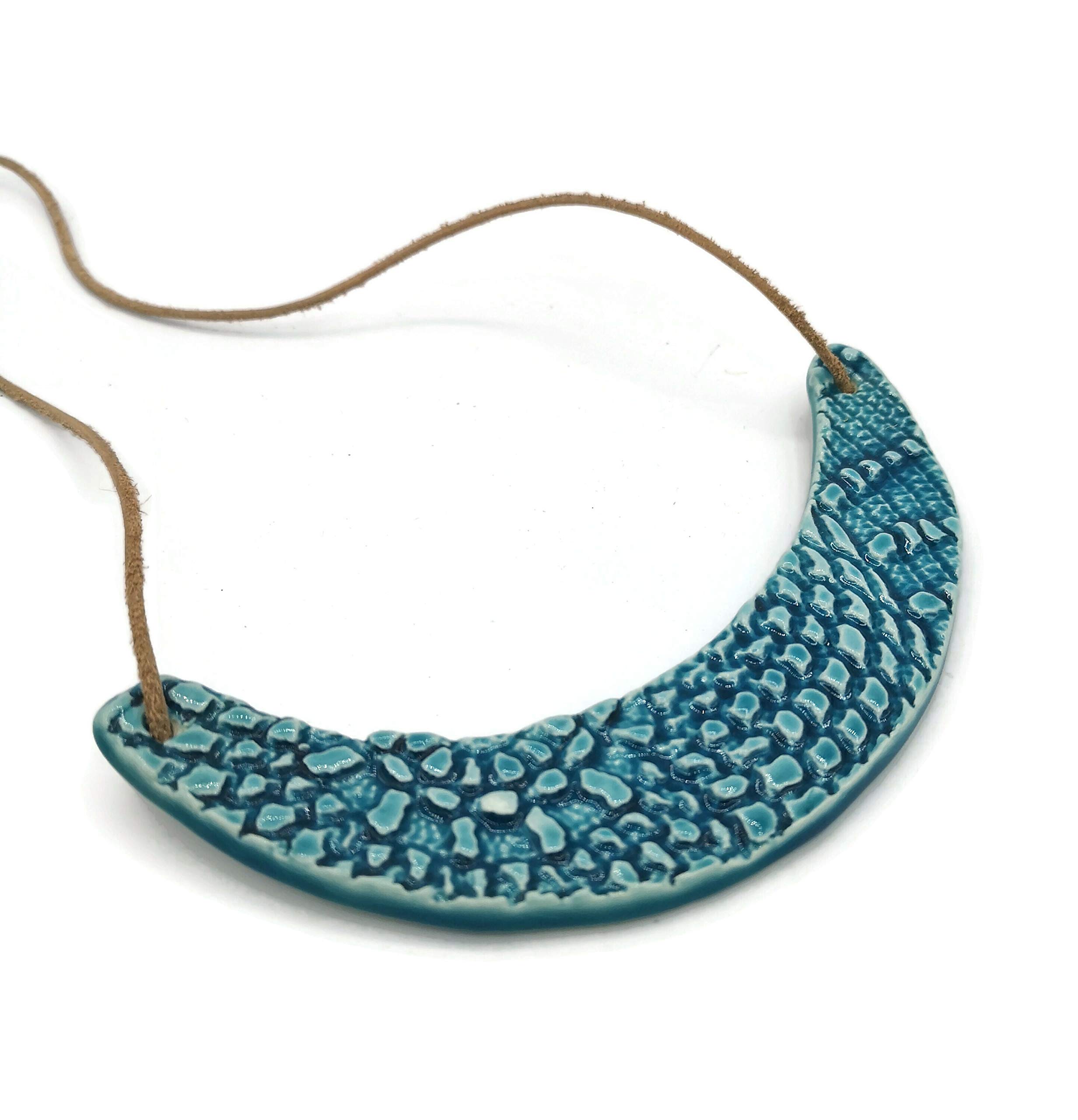 Handmade Blue Ceramic Bib Necklace for Women - Large Statement Pendant for Jewelry Making & DIY Crafts | Perfect for Parties, Weddings & Boho Fashion Accessories