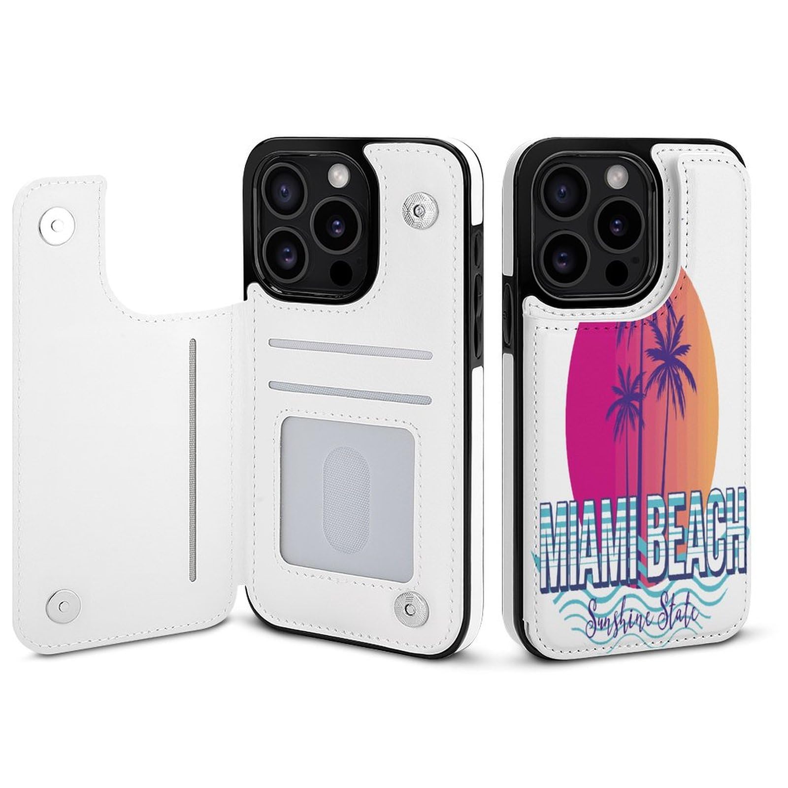 Miami Beach Florida Print Flip Phone Case for iPhone 15 Plus/Pro/Pro Max - 6.1/6.7 Inch Protective Cover with Stylish Design | Perfect for Travel, Beach Days & Summer Vacation