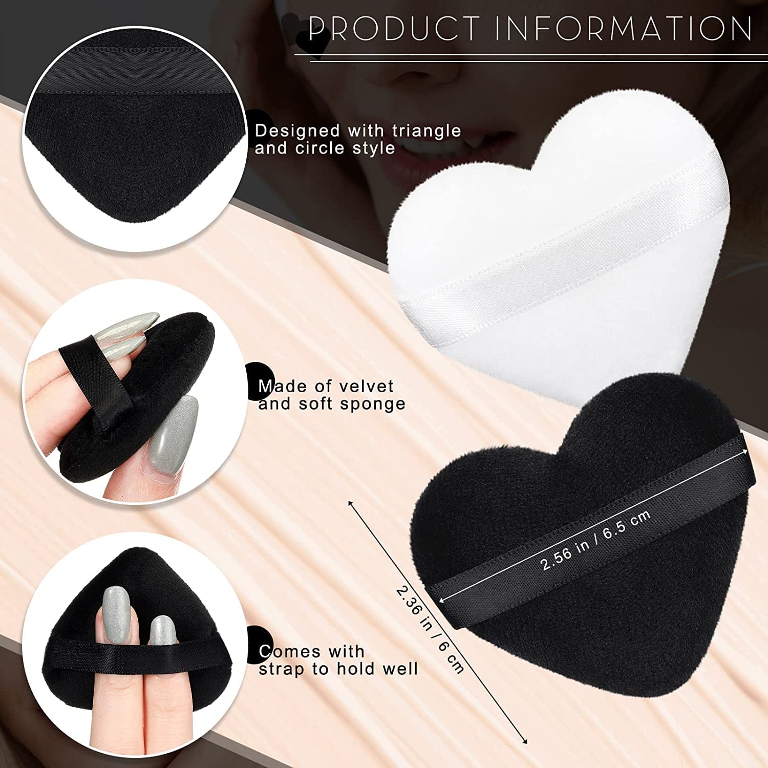 COSLUXE Makeup Blendiful Puffs - Large Velour Powder Puffs for Face, Tear Drop & Heart Shape, Soft Cotton Beauty Sponges & Blenders (Peach Heart, Pack of 2) - Perfect for Liquid Foundation, Setting Powder & Blush Application