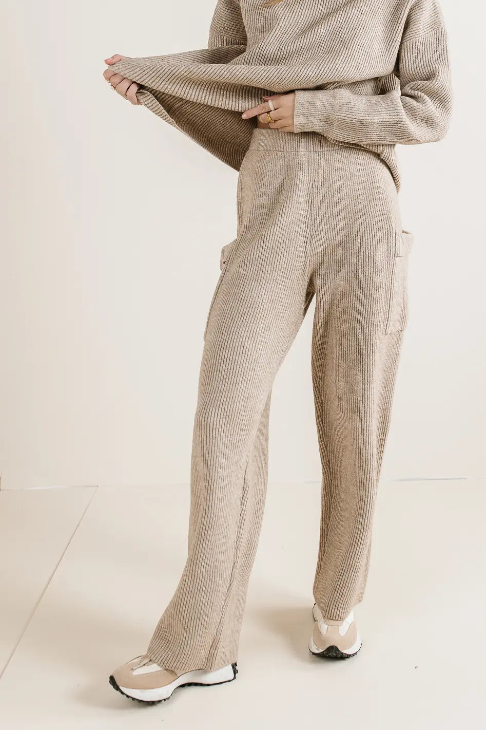 Jaya Knit Pants for Women - Soft Comfortable Sand Colored Casual Trousers | Perfect for Lounge Wear, Yoga, and Everyday Outfits