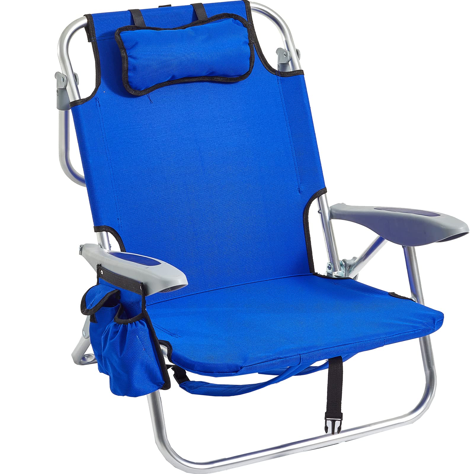 Portable Beach Chair for Adults - 4 Position Adjustable Backpack Folding Camping Chair with Shoulder Straps, Lightweight Outdoor Chair for Beach, Picnic, Fishing, Backyard & Travel (Blue)