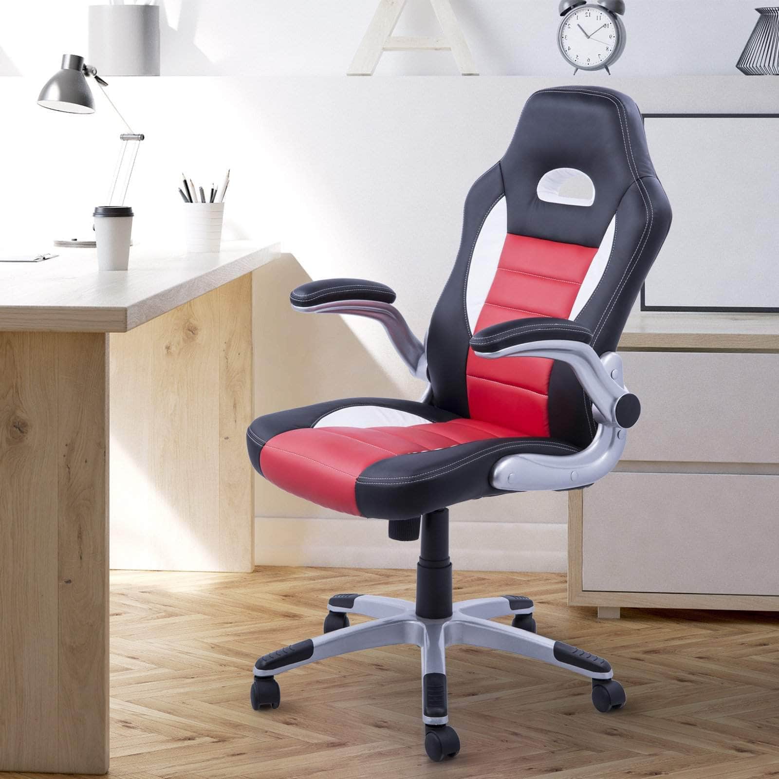 Premium Racing Style Office Gaming Chair - Ergonomic Swivel & Adjustable Armrest - PU Leather Executive Desk Chair for Home & Work - Available in Black & Red (Perfect for Gamers & Remote Workers)