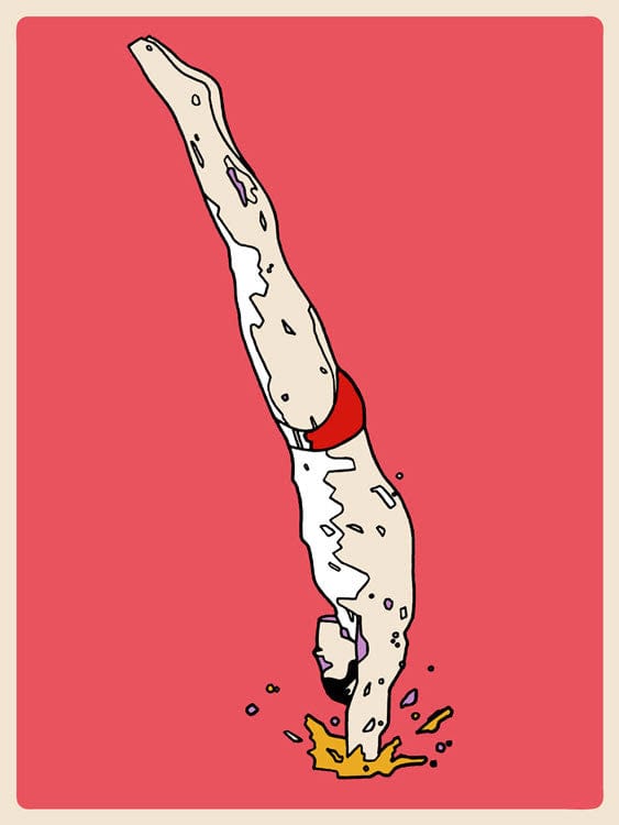 Red Sonny Day Human Diver Wall Art Poster - Vintage Scuba Diving Decor for Living Room, Bedroom & Office - Perfect Gift for Divers & Ocean Lovers