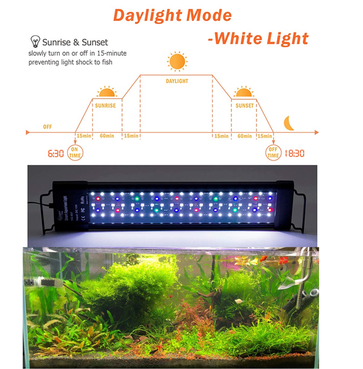 Hygger Auto On/Off LED Aquarium Light - Extendable 12-17 Inch Full Spectrum Light with Sunrise/Sunset Mode & 7 Colors - Built-in Timer for Freshwater Planted Tanks - Perfect for Home & Office Aquariums