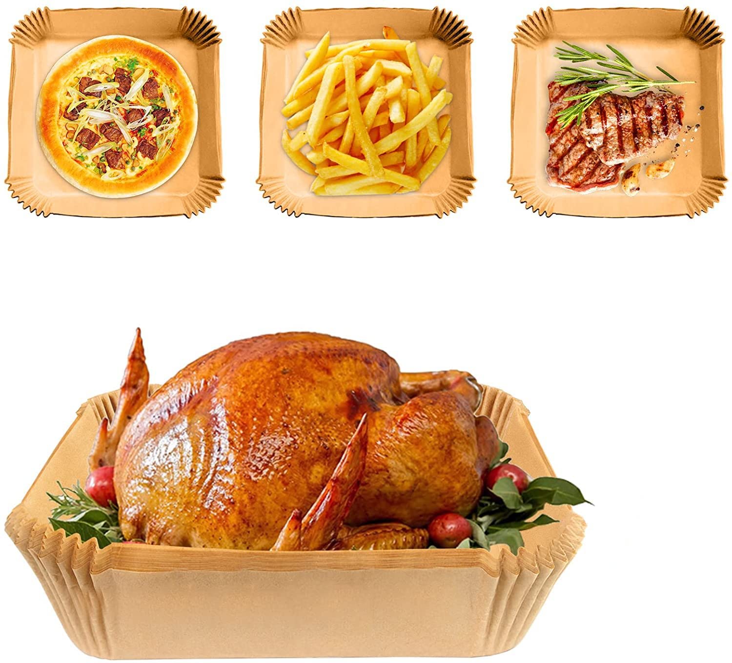 100 Pcs 6.3in Square Air Fryer Paper Liners - Disposable Parchment Baking Sheets for Oil & Waterproof Cooking - Perfect for Air Frying, Roasting, Baking & Microwave Use - Safe & Non-Stick for Easy Cleanup