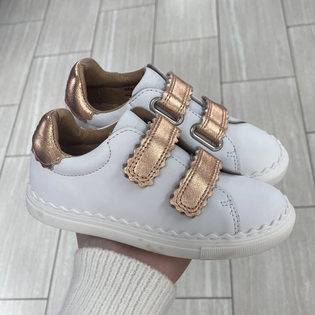 Porte White and Rose Gold Scalloped Velcro Sneakers for Women - Comfortable Casual Shoes for Walking, Running, and Everyday Wear