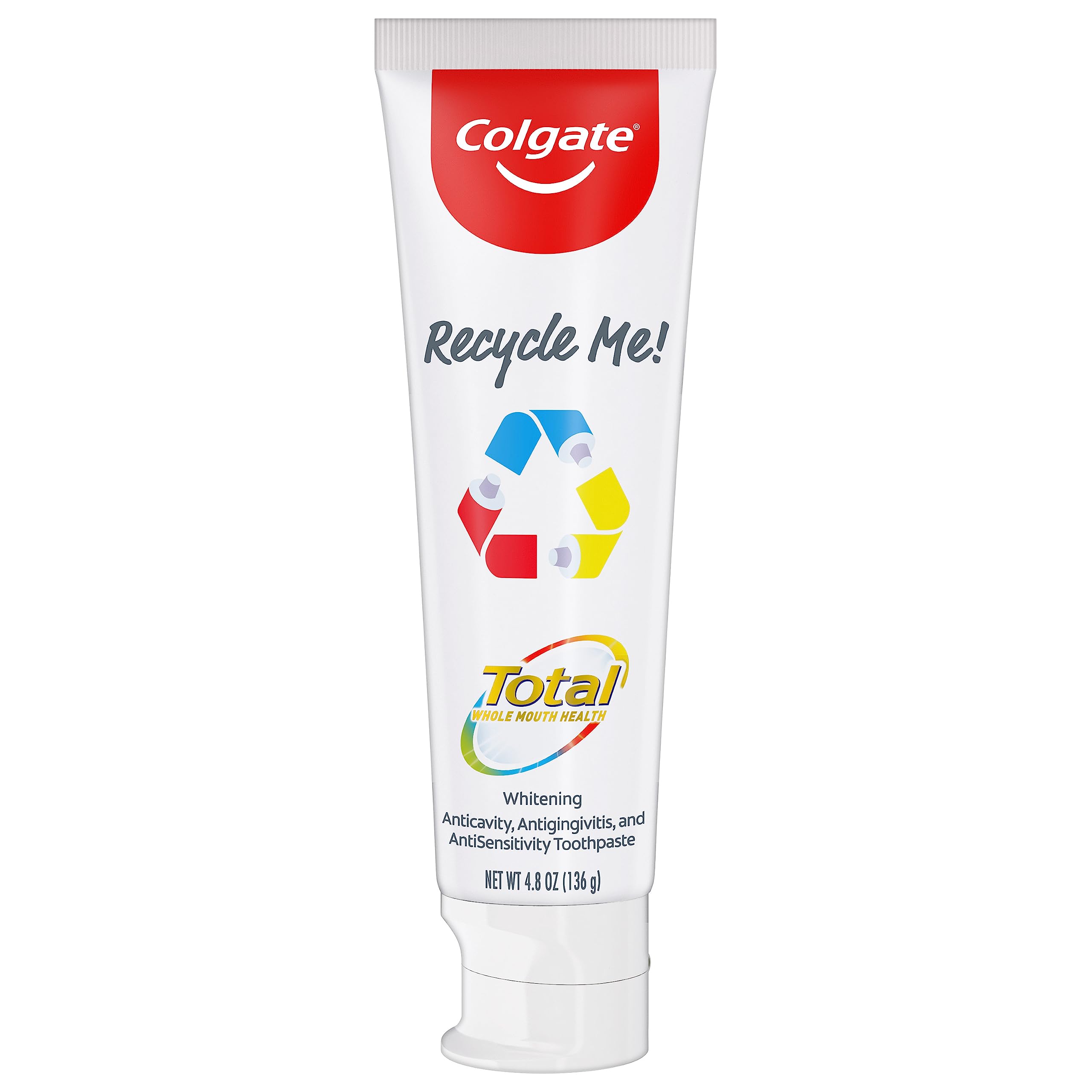 Colgate Total Teeth Whitening Toothpaste - 10-in-1 Protection for Sensitive Teeth & Stain Removal, 4.8 oz Tube - Freshens Breath & Whitens for Daily Oral Care at Home or Travel