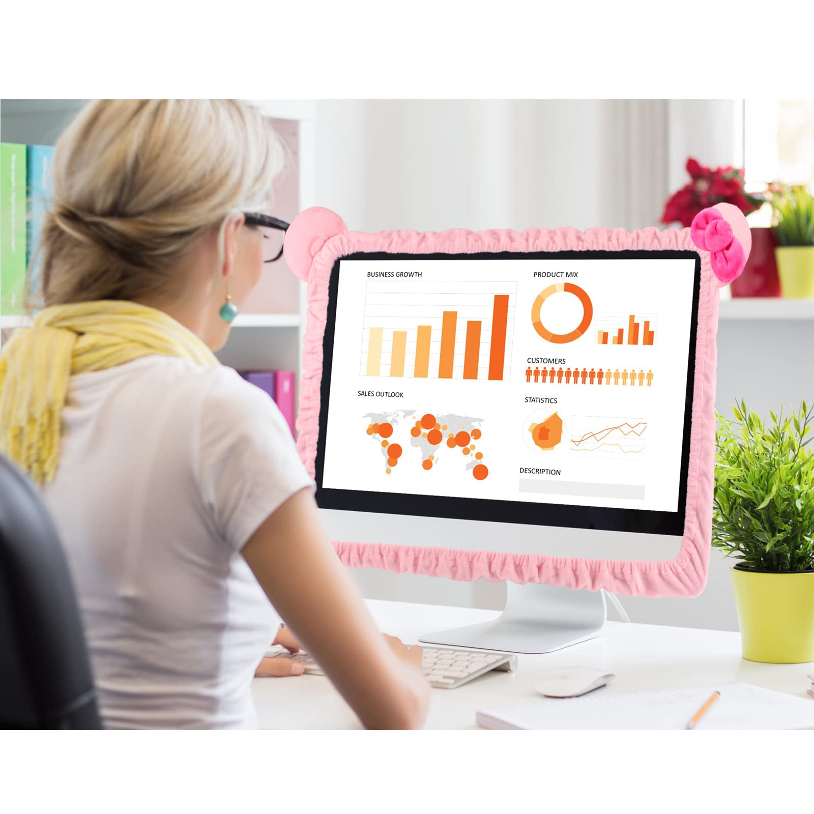 20''-29'' Kawaii Cat Ear Furry Pink Monitor Cover - Dust Protector for Computer, Laptop, TV, LCD Screen, Tablet - Cute Home & Office Decoration