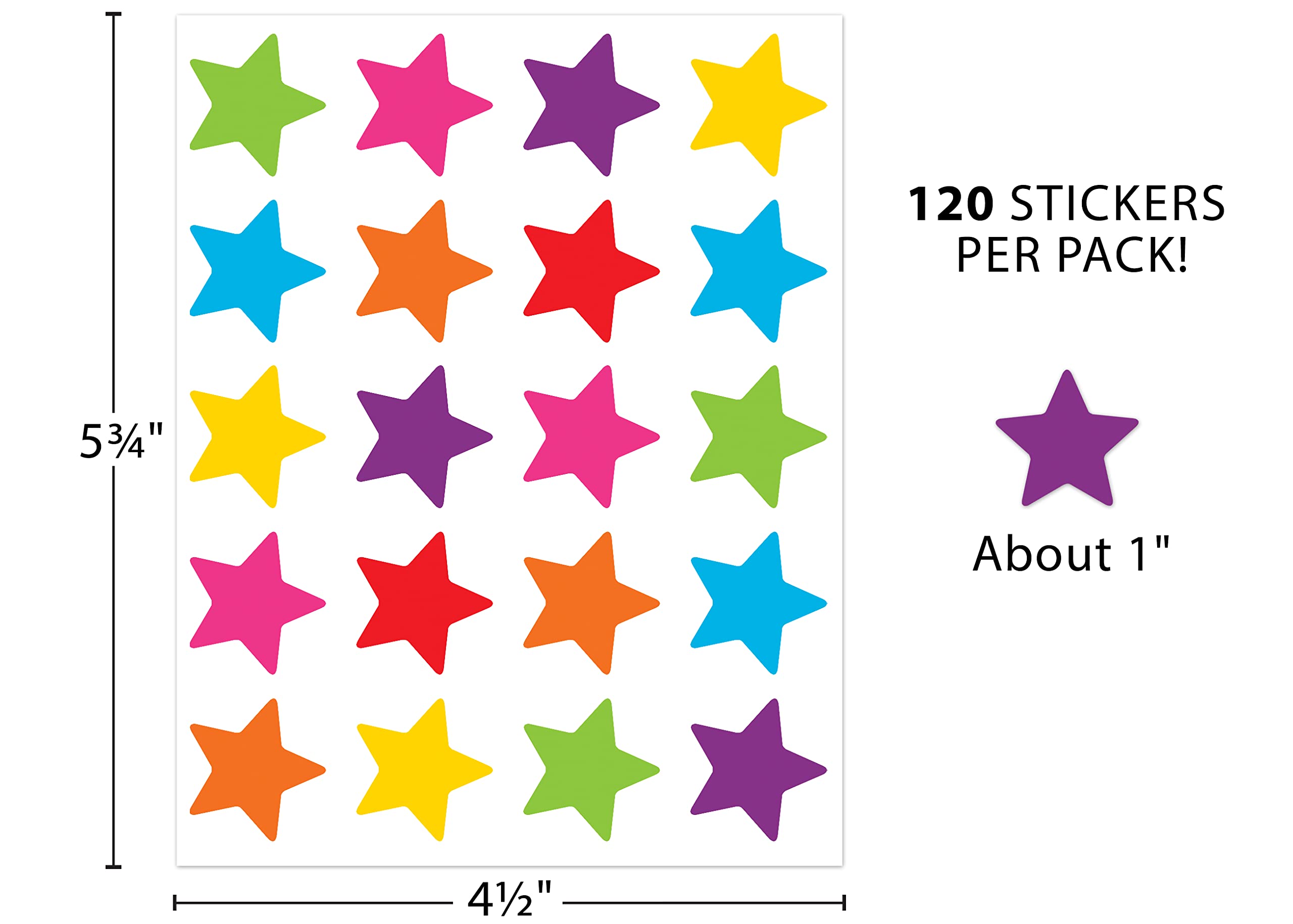 Teacher Created Resources® Bright Stars Stickers, 120 Pieces - Colorful Reward Stickers for Classroom, Homeschool, and Student Motivation