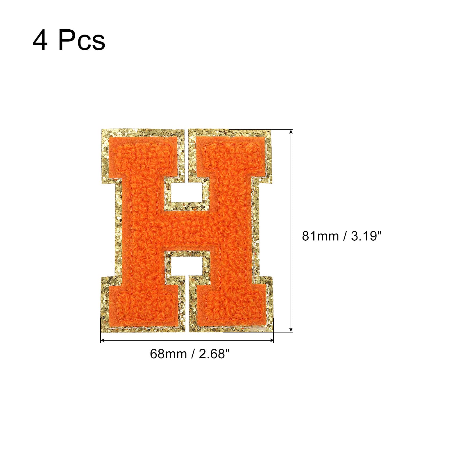 4Pcs Chenille Letter Patches Iron-On H Alphabet Embroidered Patches for Clothing, Shoes, Hats & Backpacks - Orange Decorative Repair Patches - Perfect for DIY Crafts, Customizing Jackets & Personalizing Gifts