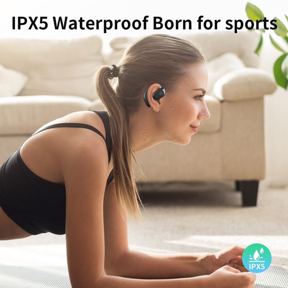 JIECAN Open Ear Bluetooth Headphones V5.3 - Wireless Sports Earbuds with Ear Hooks & Digital Display Charging Case, IPX5 Waterproof Bone Conduction Headset with Mic - Perfect for Running, Cycling, Gym Workouts & Outdoor Activities