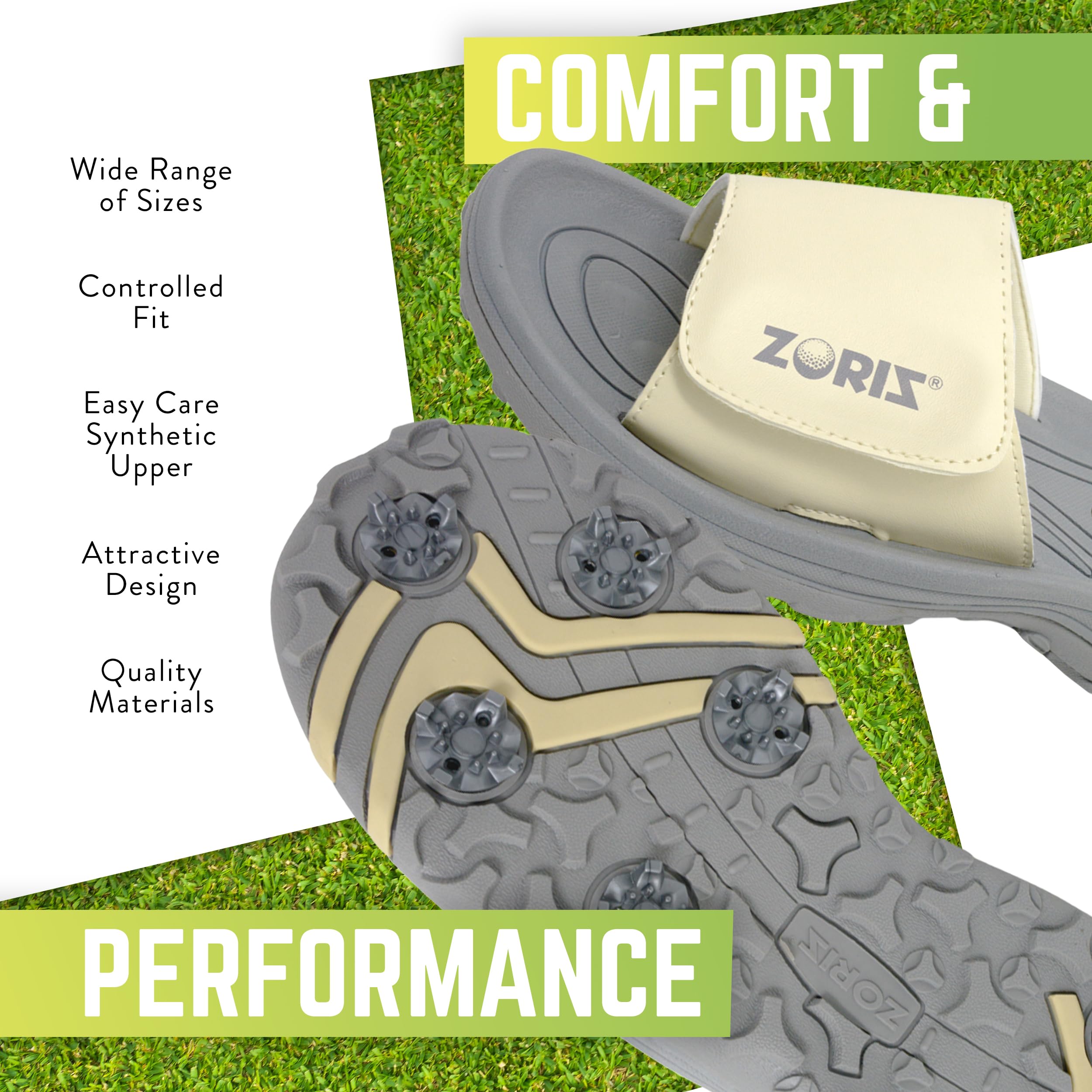 ZORIZ Men's & Women's Golf Slides with Removable Spikes - Comfortable Sports Sandals with Deep Heel Cup & High Sidewalls - Perfect for Golf Course, Driving Range & Casual Wear