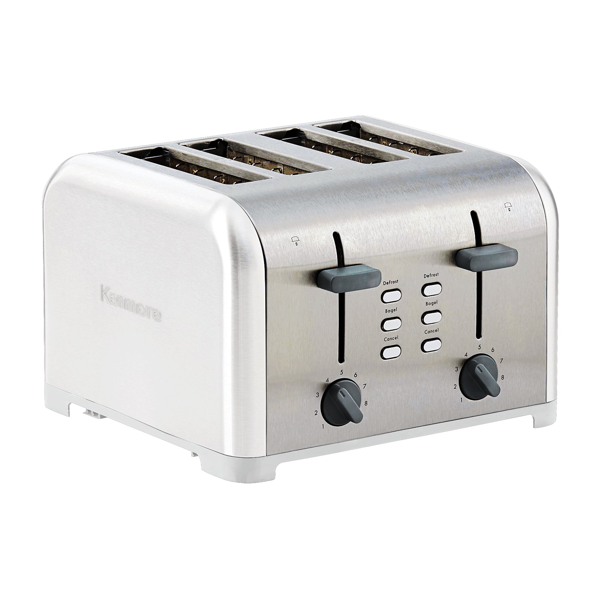 Kenmore 4 Slice Toaster - Stainless Steel White with Dual Controls, Extra Wide Slots for Bagels & Toast | 9 Browning Levels, Defrost Function & Removable Crumb Tray | Perfect for Breakfast, English Muffins, Toaster Strudel & Family Dining