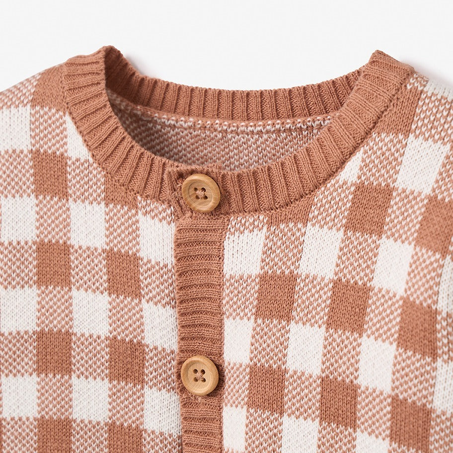 Stylish Rust Gingham Cardigan for Women - Cozy Fall & Winter Knitwear - Perfect for Office, Date Night & Casual Outfits