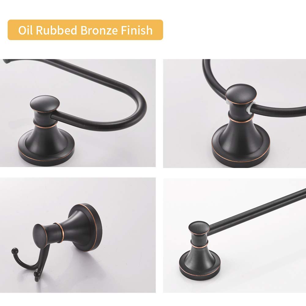 Premium Oil Rubbed Bronze 4-Piece Bathroom Accessory Set - Includes Towel Racks, Foldable Shelf with Towel Bar Holder & Hooks - Perfect for Modern Bathrooms, Guest Suites & Spa-Style Decor