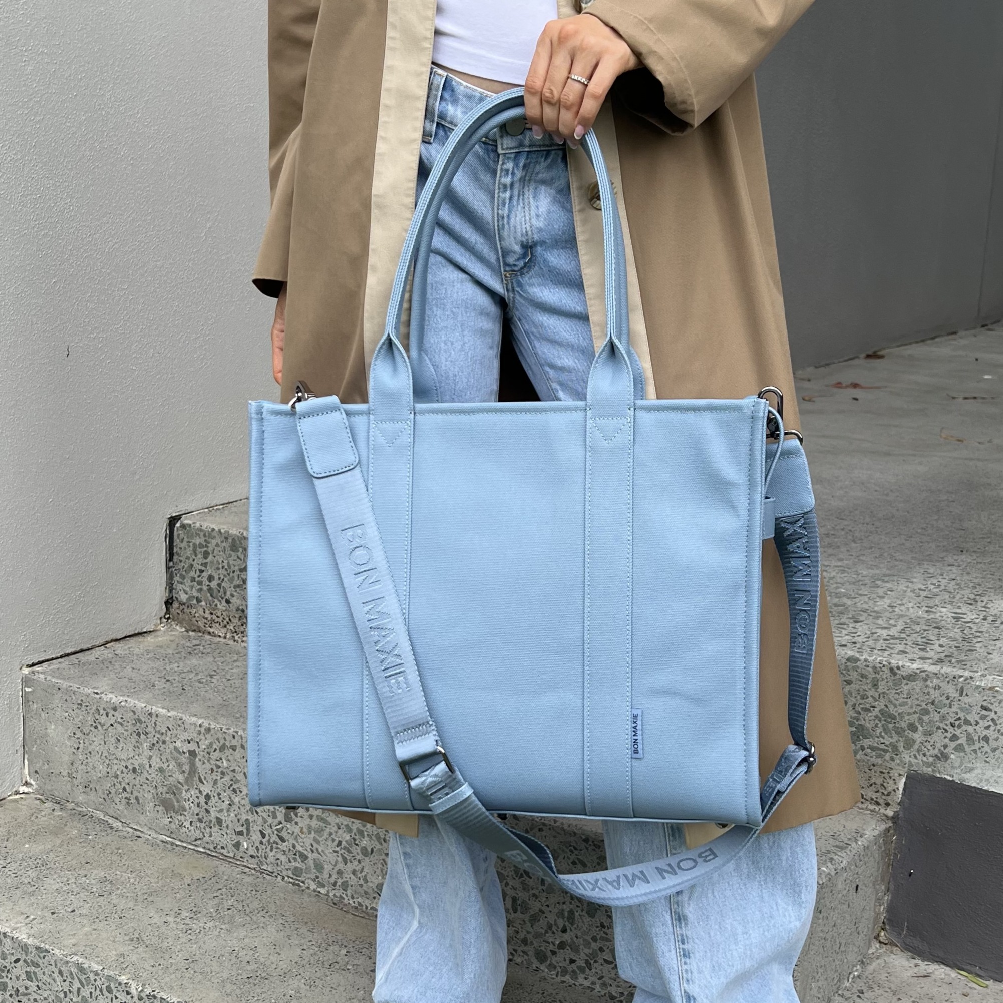 Premium Large Bon Vivant Structured Tote Bag in Denim Blue - Stylish & Durable Handbag for Work, Travel & Everyday Use