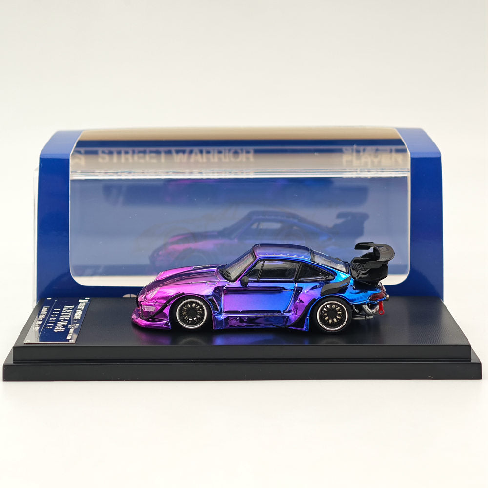 1:64 Scale STREET WARRIOR Porsche 993 RWB Gradient Chrome Purple Diecast Model Car - Limited Edition Collectible for Car Enthusiasts & Display Showcase