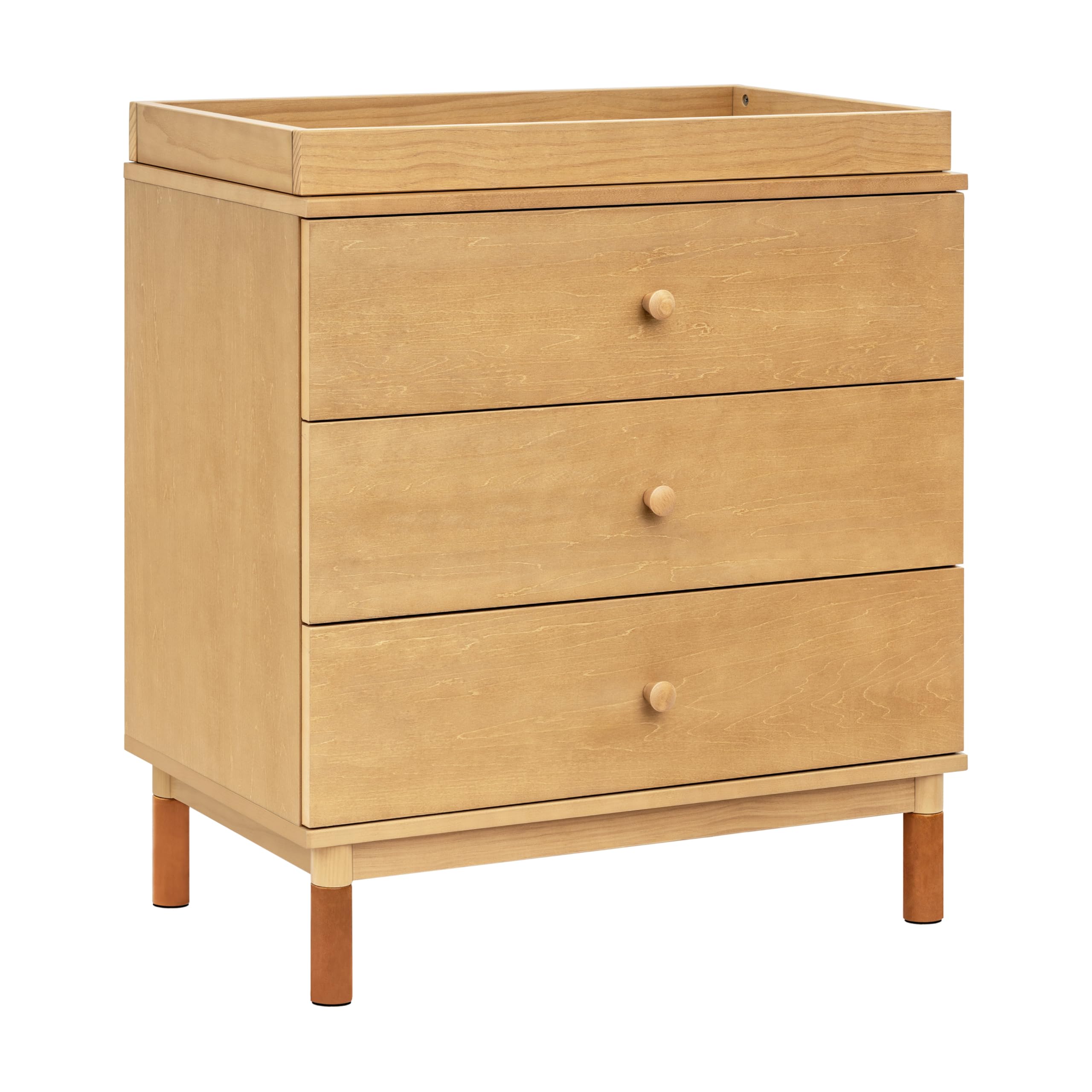 Babyletto Gelato 3-Drawer Changer Dresser with Removable Changing Tray - Honey Finish & Vegan Leather Feet, Greenguard Gold Certified | Nursery Storage & Baby Changing Station for Modern Parents