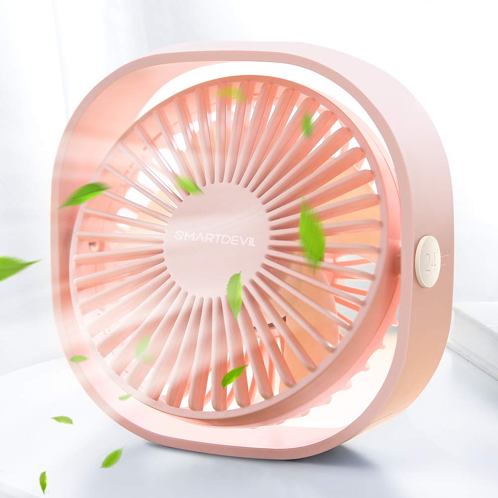 SmartDevil Mini USB Desk Fan - 3 Speed Adjustable, Strong & Quiet Cooling Fan for Home, Office, Car & Travel - Portable USB Powered Desktop Fan (Pink) - Perfect for Work Desks, Bedside Tables & Outdoor Adventures