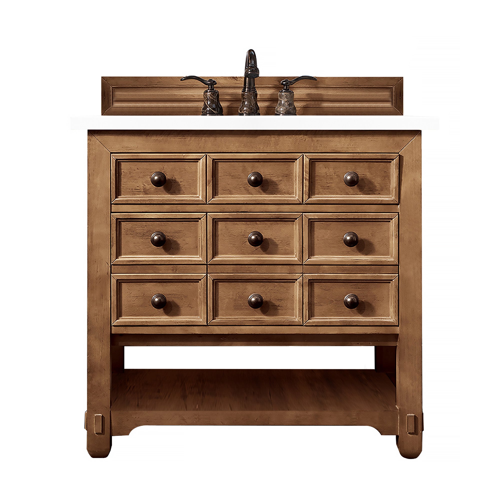 Malibu 36 Inch Single Bathroom Vanity Set with Honey Alder Wood & 3CM White Zeus Quartz Countertop - Perfect for Modern Master Bathroom or Guest Bathroom Remodel