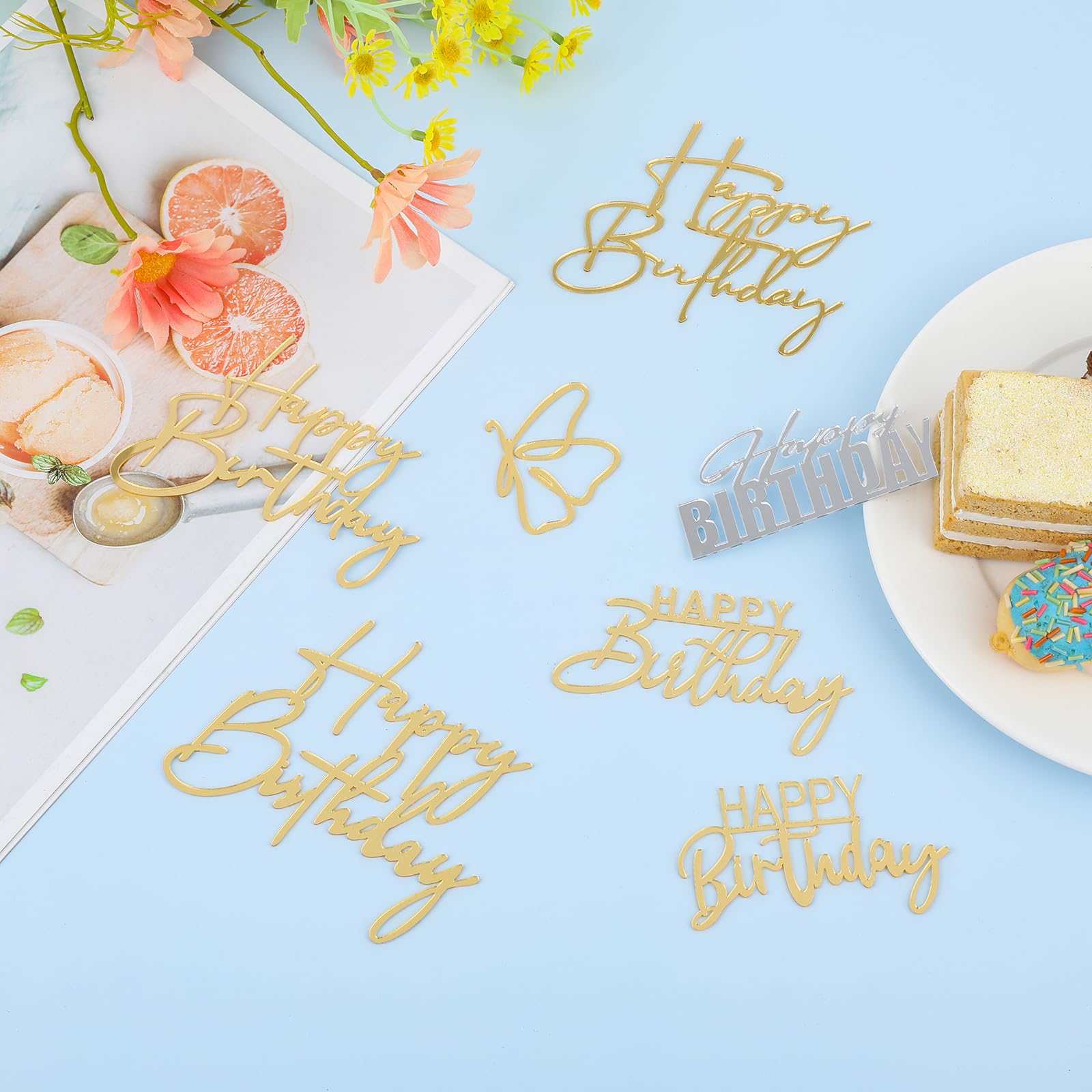 6PCS Happy Birthday Cake Toppers Set - Acrylic Mirror Glitter Cake Decorations for DIY Birthday Cakes, Party Supplies - Perfect for Birthday Parties, Baby Showers & Wedding Celebrations